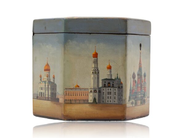 Side overview of the Russian Papier Mache Tea Caddy