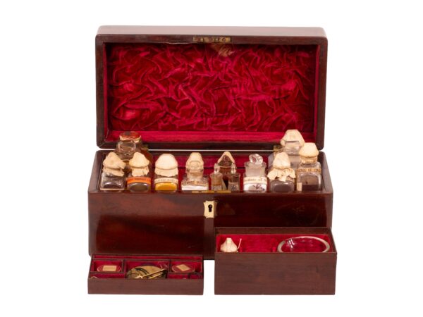 Mahogany Apothecary Box with the lid up and trays removed