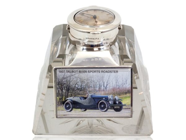 Front of the Silver Mounted Desk Inkwell and Clock