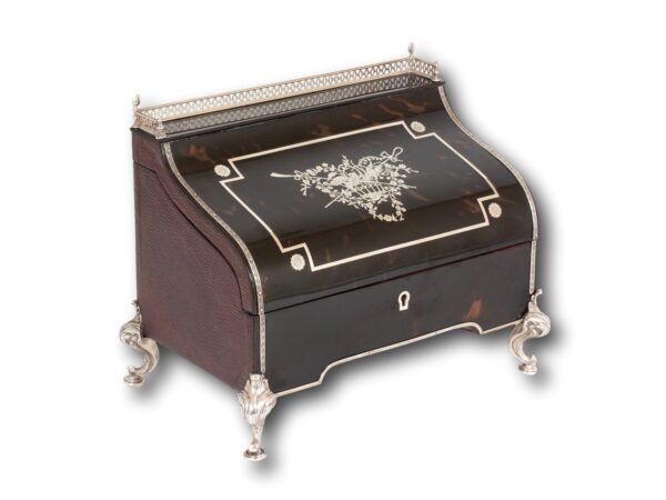 Front overview of the Tortoiseshell and Silver Stationery Box William Comyns