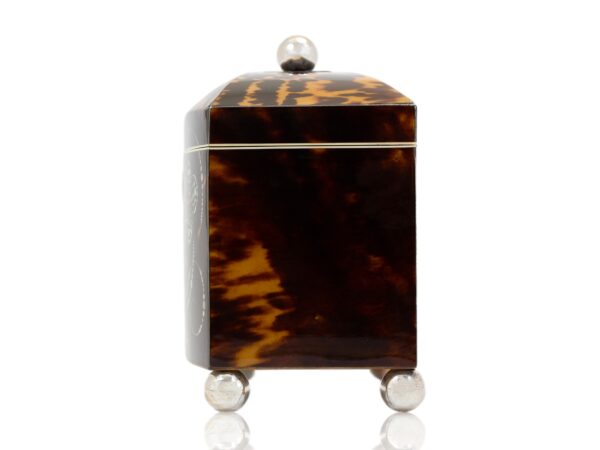 Side of the Bow Front Tortoiseshell and Mother of Pearl Tea Caddy