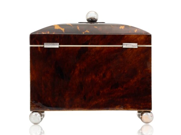 Rear of the Bow Front Tortoiseshell and Mother of Pearl Tea Caddy
