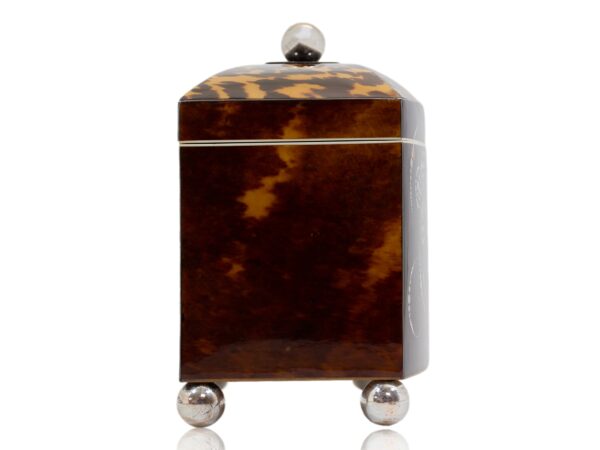 Side of the Bow Front Tortoiseshell and Mother of Pearl Tea Caddy