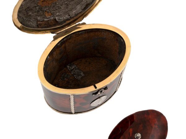 Interior of the Silver Gilt Oval Red Tortoiseshell Tea Caddy