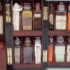 Close up of the bottles in the Mahogany Double Opening Apothecary Box