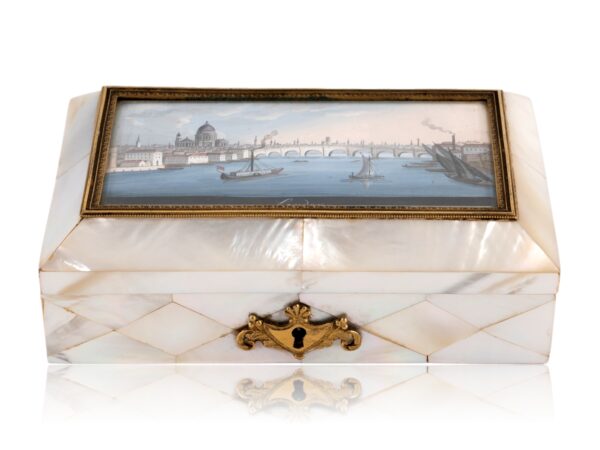 Front overview of the Mother of Pearl Sewing Box Balthasar Wigand