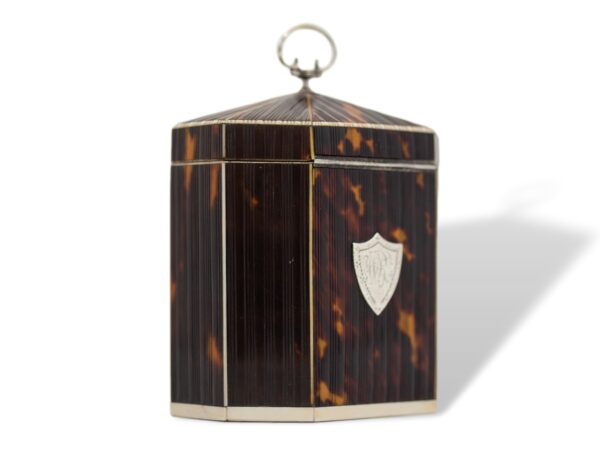 Rear overview of the Pressed Tortoiseshell Tent Top Tea Caddy