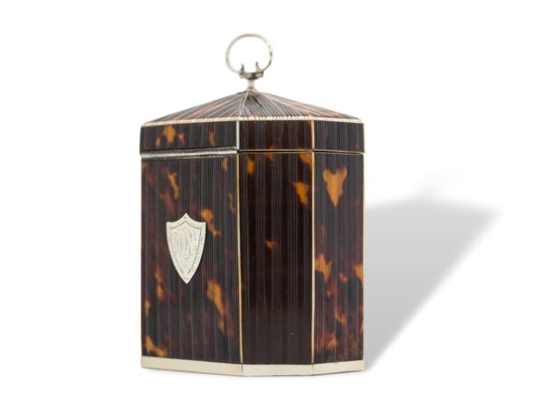 Rear overview of the Pressed Tortoiseshell Tent Top Tea Caddy