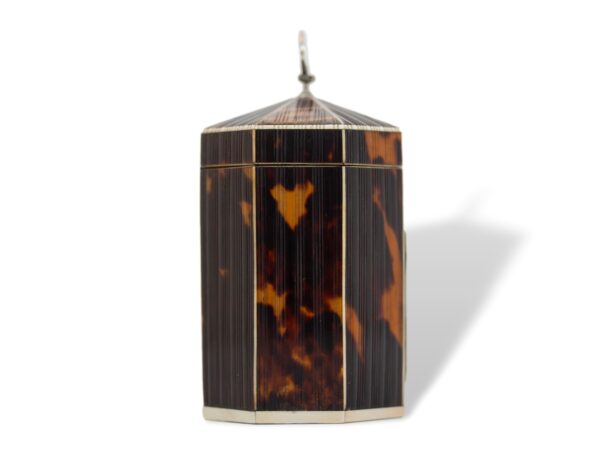 Side of the Pressed Tortoiseshell Tent Top Tea Caddy
