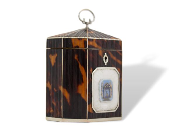 Front overview of the Pressed Tortoiseshell Tent Top Tea Caddy