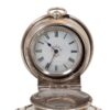 Close up of the pocket watch timepiece in the Silver Desk Inkwell Clock William Comyns