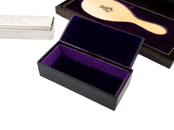 View of the storage box in the Burr Walnut and Silver Mechanical Vanity Box Royal Connection