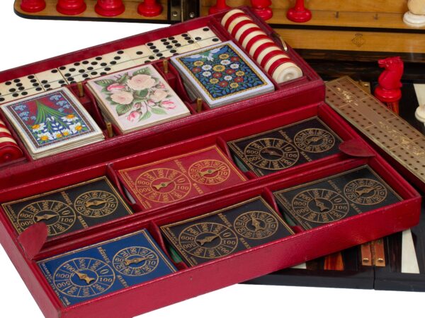 Close up of the various gaming pieces from the Coromandel Games Box Compendium Betjemann Rodrigues