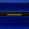 Close up of the Lund manufactures plaque in the Coromandel Sewing Box Lund