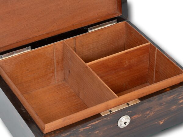 Close up of the partitions inside the Coromandel Silver Mounted Cigar Box