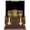 Front overview of the Feathered Burr Walnut Decanter Box Betjemann Kenneth with the lid up
