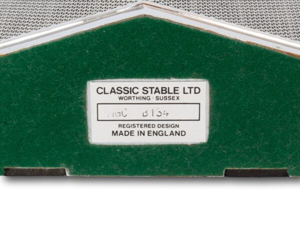 Close up of the manufactures label on the base of the Mercedes Radiator Decanter Classic Stable