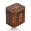 Front overview of the Burr Yew Canted Corner Tea Caddy
