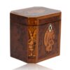 Front overview of the Burr Yew Canted Corner Tea Caddy