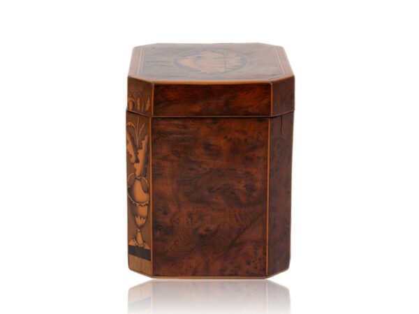 Side of the Burr Yew Canted Corner Tea Caddy