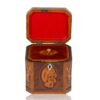 Front of the Burr Yew Canted Corner Tea Caddy with the lid up