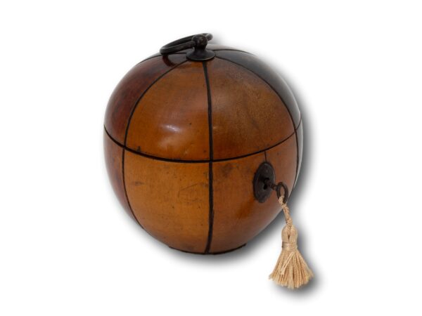 Front overview of the Antique Continental Melon Fruit Tea Caddy with the key fitted