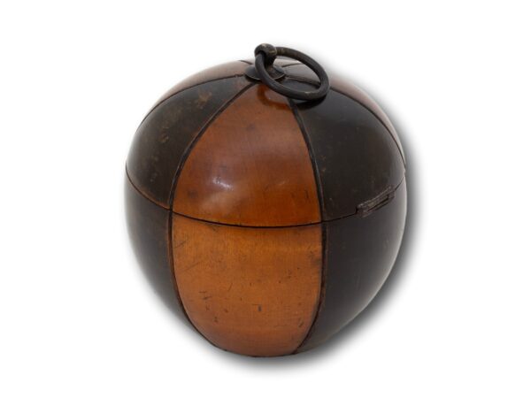 Rear overview of the Antique Continental Melon Fruit Tea Caddy with the key fitted