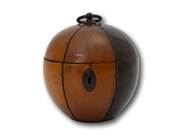 Front of the Antique Continental Melon Fruit Tea Caddy with the key fitted