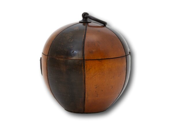 Side of the Antique Continental Melon Fruit Tea Caddy with the key fitted