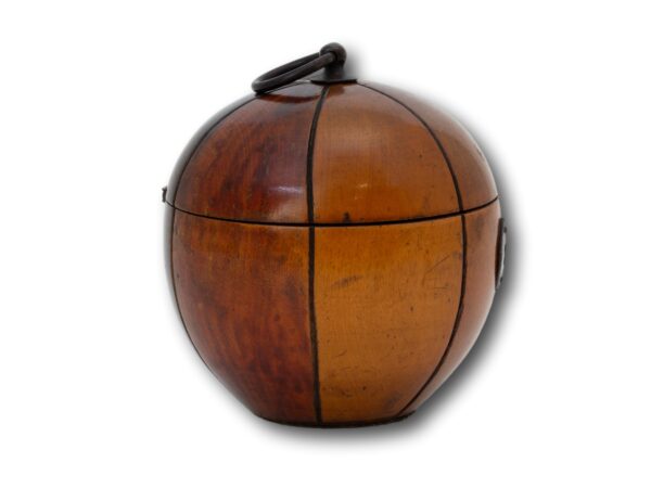 Side of the Antique Continental Melon Fruit Tea Caddy with the key fitted