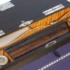 Close up of the pen tray, inkwells and storage inside the Coromandel Silver Mounted Writing Box Betjemann