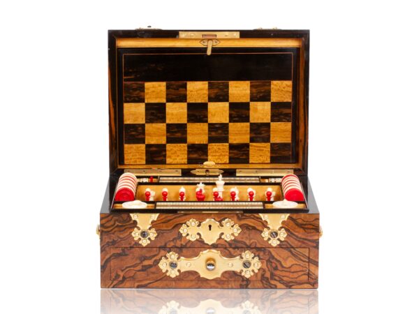 Front of the Burr Walnut Games Compendium Betjemann with the lid up