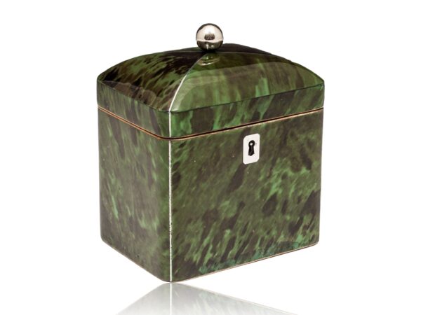 Front overview of the Green Tortoiseshell Tea Caddy