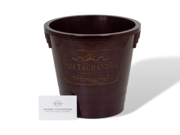 Front of the Moet & Chandon Art Deco Bakelite Champagne Bucket with a standard business card for scale