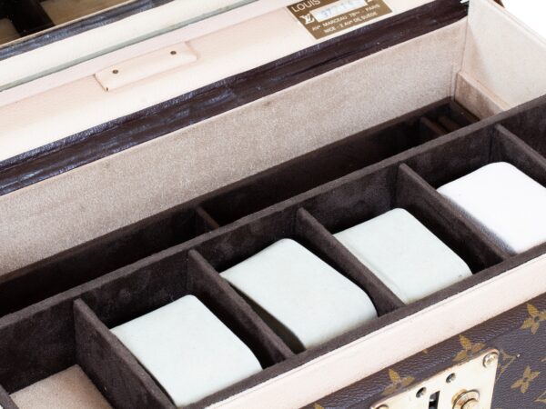 Close up of the Vintage Louis Vuitton Jewellery Case watch tray in the forward position
