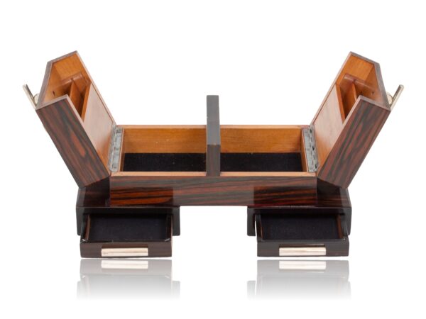 Overview of the Macassar Ebony Cigarette Box with the lid open