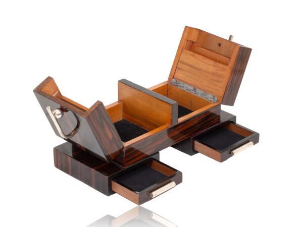 Overview of the Macassar Ebony Cigarette Box with the lid open
