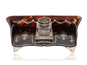 Front of the Tortoiseshell and Silver Inkwell William Comyns