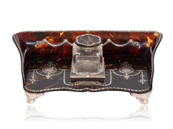 Front of the Tortoiseshell and Silver Inkwell William Comyns