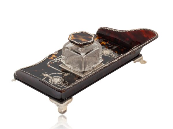 Rear overview of the Tortoiseshell and Silver Inkwell William Comyns