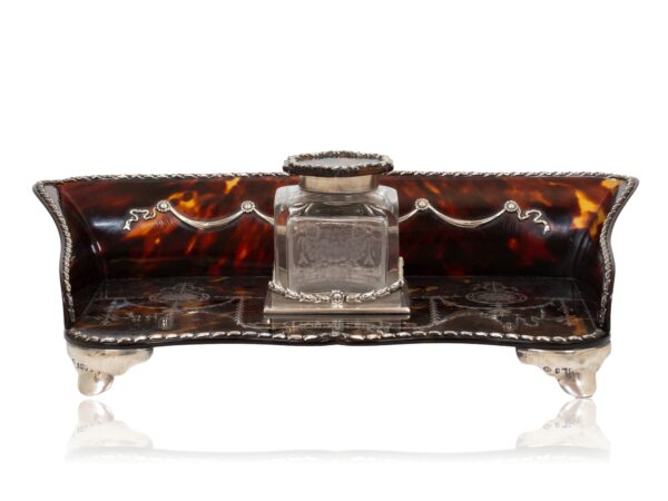 Front of the Tortoiseshell and Silver Inkwell William Comyns