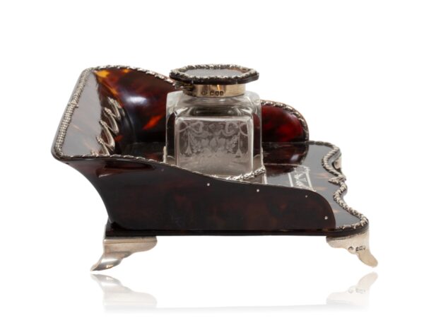 Side of the Tortoiseshell and Silver Inkwell William Comyns