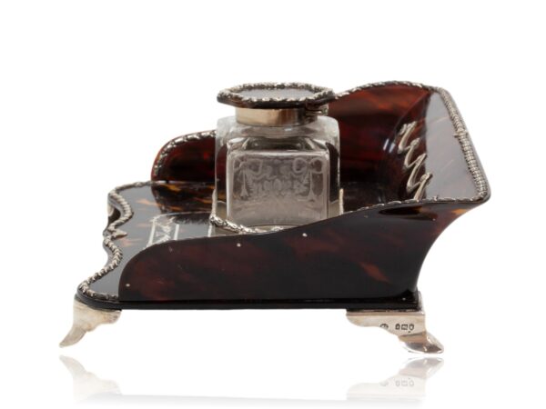 Side of the Tortoiseshell and Silver Inkwell William Comyns
