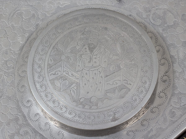 Close up of the tea caddy lids inside the Chinese Export Lacquered Tea Chest