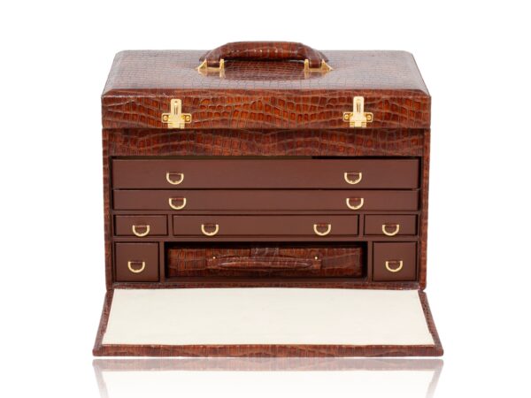 View of the Leather Jewellery Vanity Travel Case with the front dropped down