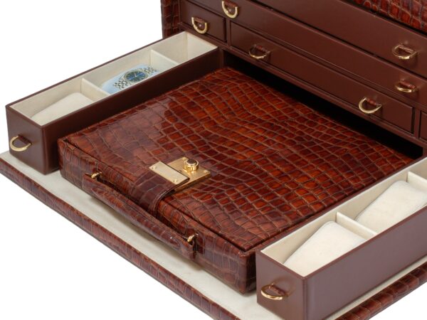 Close up of the bottom drawer from the Leather Jewellery Vanity Travel Case