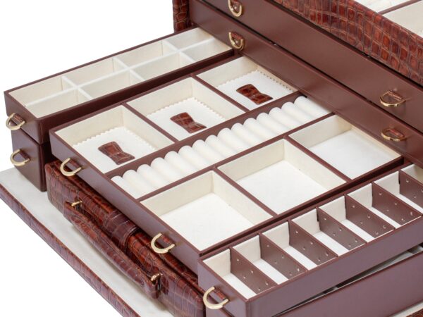 Close up of the second drawer from the Leather Jewellery Vanity Travel Case
