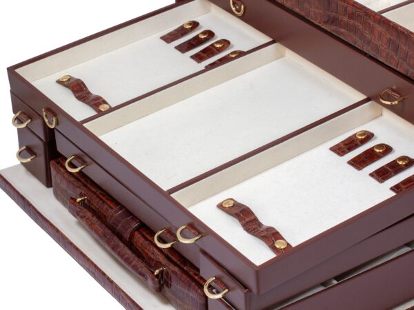 Close up of the third drawer from the Leather Jewellery Vanity Travel Case