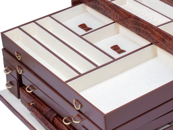 Close up of the fourth drawer from the Leather Jewellery Vanity Travel Case