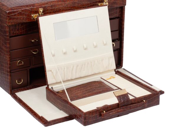 Close up of the pull out case from the Leather Jewellery Vanity Travel Case